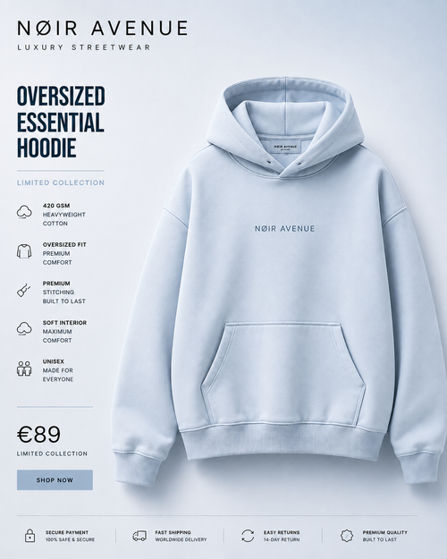 NØIR Avenue Oversized Hoodie in Ice Blue