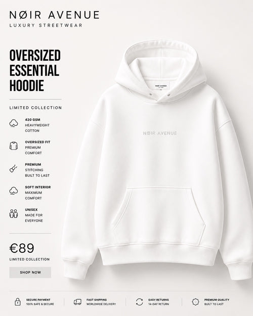 NØIR Avenue oversized essential hoodie in White